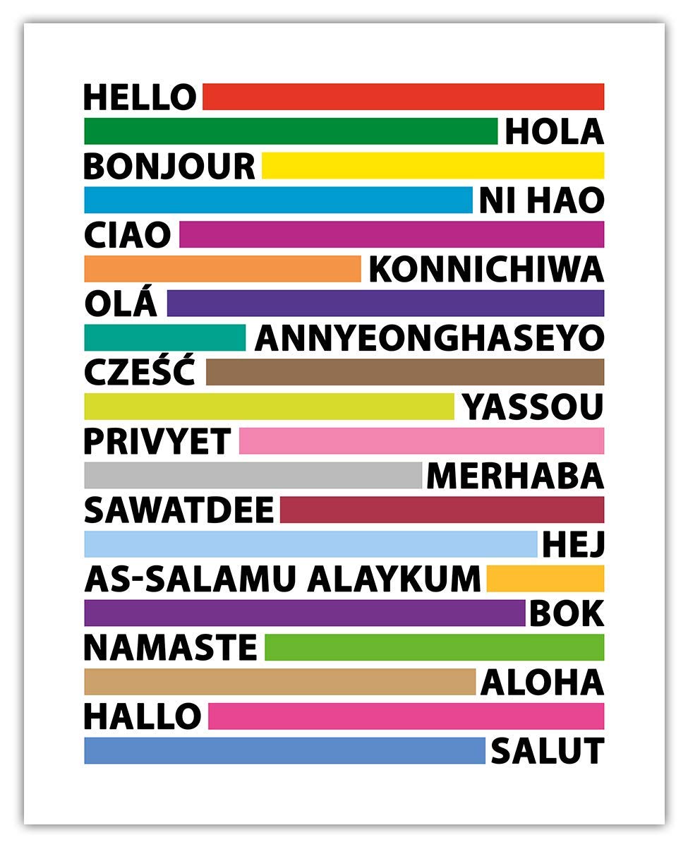 Hello In Different Languages Typography Wall Art Print: 8x10 Unframed Chic, Boho & Modern Posters for Office, Classroom, Dorm, Living Room & Bedroom Decor - Gift Idea for Students, Teachers