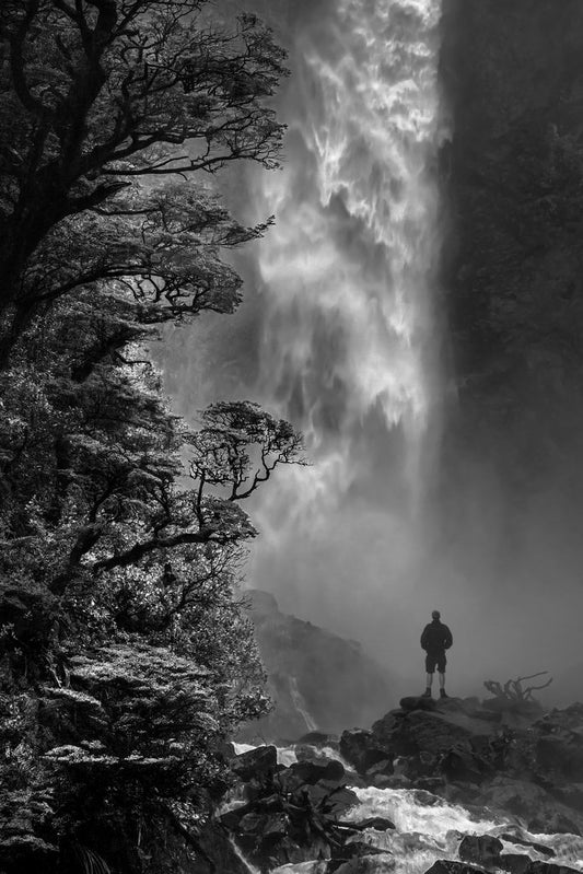 Devils Punchbowl Waterfall Falls Black and White Landscape Photo Photograph Cool Wall Decor Art Print Poster 12x18