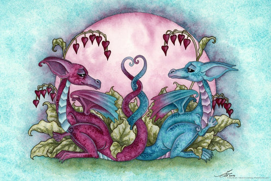 Love Dragons Pink Blue Dragon Couple by Amy Brown Heart Wrapped Tails Valentines Day Happiness Cool Wall Decor Art Print Poster 12x18