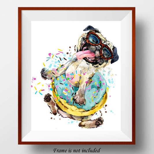 7Dots Art. Dogs. Watercolor Art Print, poster 8"x10" on Fine Art thick Watercolor paper for childrens kids room, bedroom, bathroom. Wall art decor with Animals for boys, girls. (Pug dog)