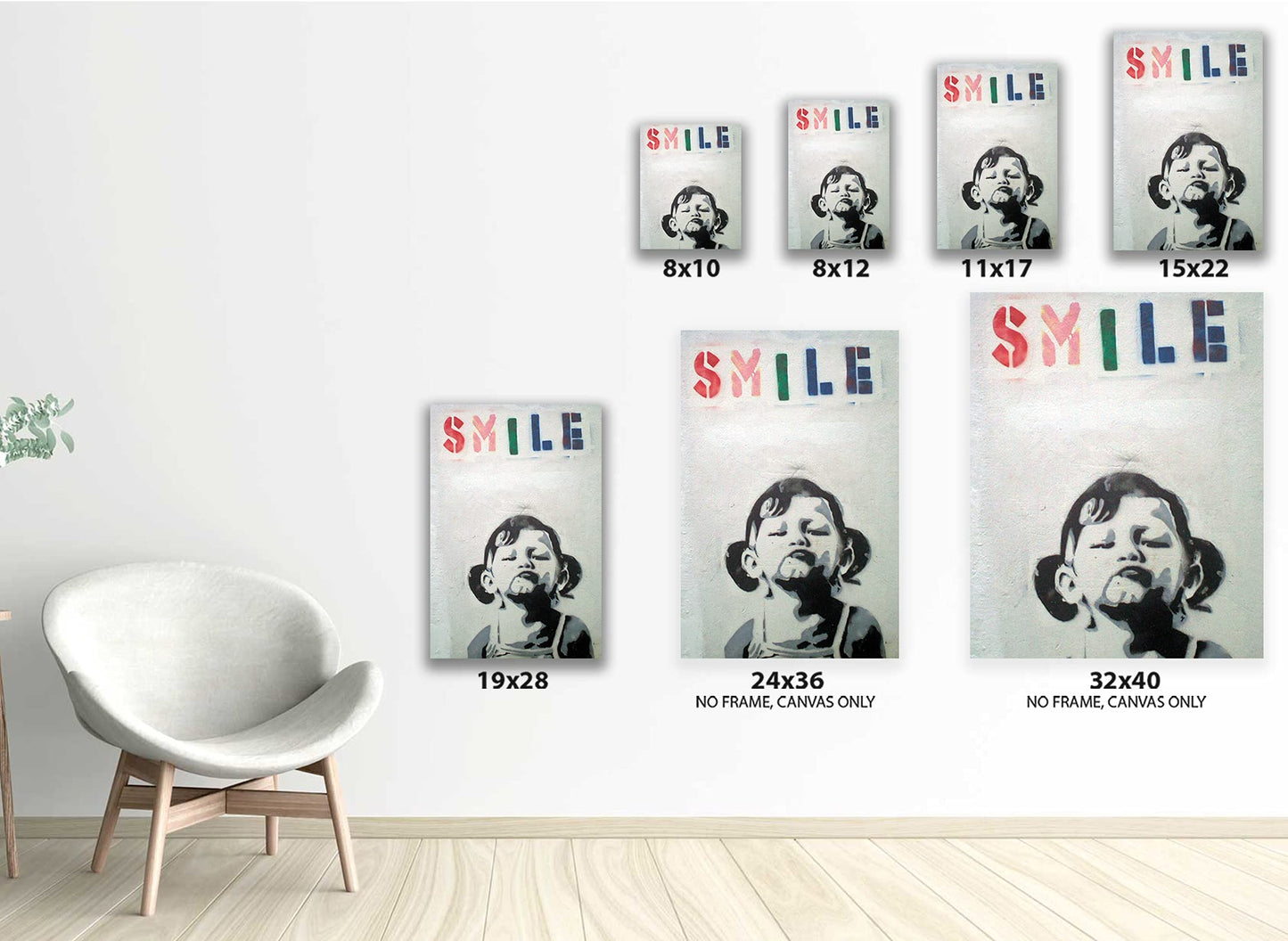 Banksy Street Artwork British Smile Little Girl Graffiti Art Banksy Canvas Wall Art Banksy Smile Girl Framed Art Banksy Girl Street Art 8" x 12"