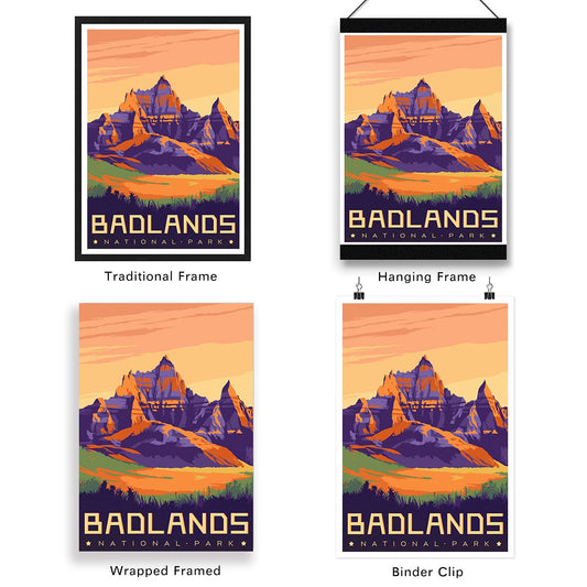 xtvin Badlands National Park Posters Vintage Wall Art Print Decor Painting Gift National Parks of the USA Home Decoration Stickers (12X18 inch)