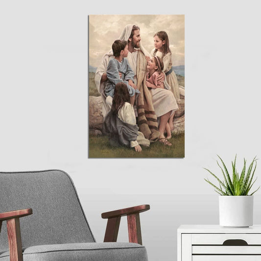 ZTJ Jesus Blesses The Children Canvas Art Poster and Wall Art Picture Print Modern Family Bedroom Decor Posters 08x12inch(20x30cm)