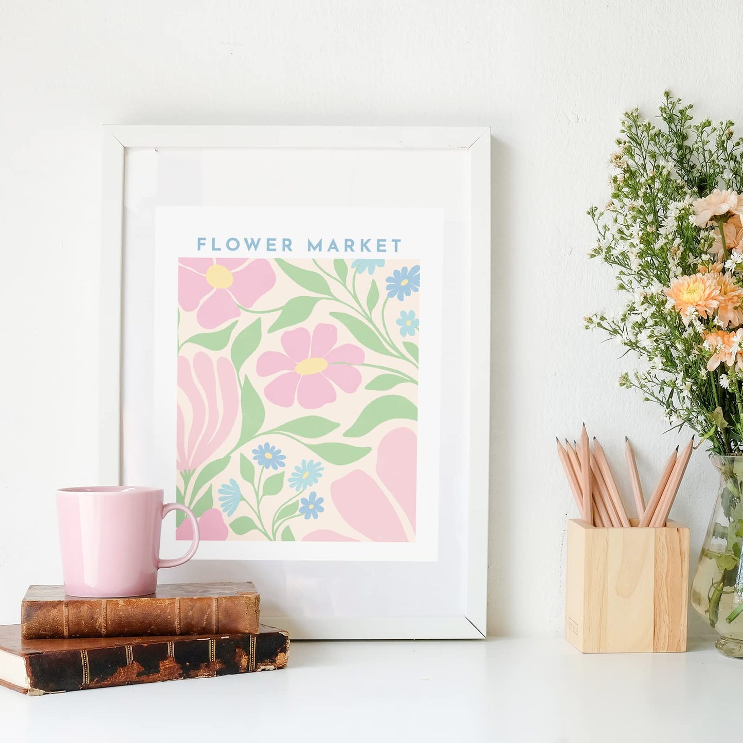 AnyDesign Flower Market Wall Art Prints 8 x 10 Inch Spring Floral Paper Art Posters Danish Pastel Flower Room Decor Posters for Home Gallery Aesthetic Living Room Bedroom Decor, 9 Sheet, Unframed