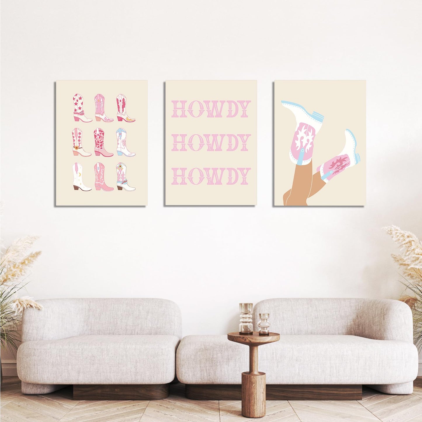 PAMECENES Preppy Cowgirl Decor, Pink Cowgirl Wall Art Set of 3, 12x16 inch Retro Western Preppy Posters, Preppy Room Decor Aesthetic Howdy Prints, Trendy Cowgirl Hat Boot Picture for Teen Girl Dorm