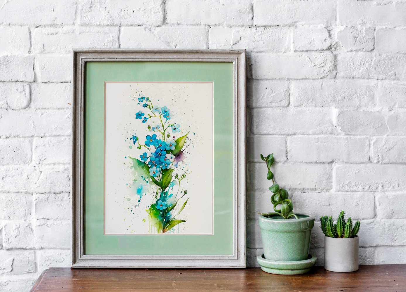 7Dots Art. Watercolor Flowers Art. Watercolor Art Print, poster size, bedroom, and kid's room. No frames included. (forget-me-not)