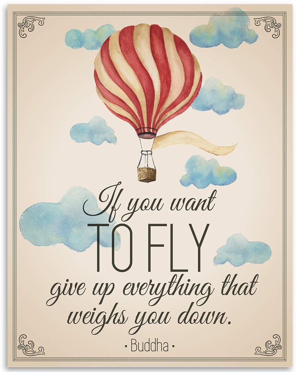 If You Want To Fly Give up Everything - Buddha - Inspirational Wall Art Poster, Positive Motivational Print, Home Decor for Bedroom, Living Room, Office, Gym, 11x14 Unframed Art Print Poster