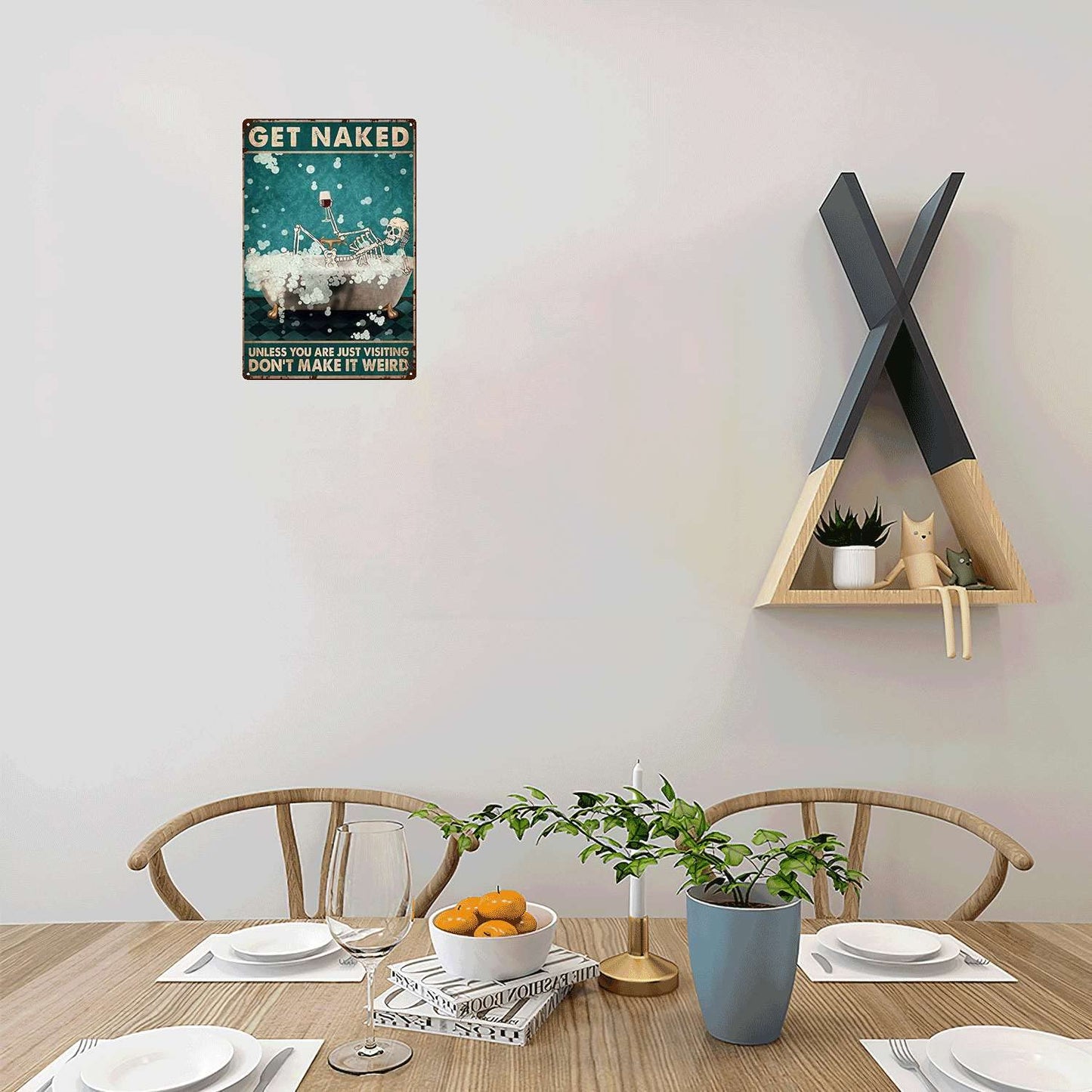 YLUYINOM Tin Metal Signs Get Naked Skeleton Poster, Skeleton Bathroom Poster, Bathroom Wall Art, Skull Bathroom Sign, Funny Bathroom Print,Funny Skull Bathroom Decor 8X12 inch-Tin Painting