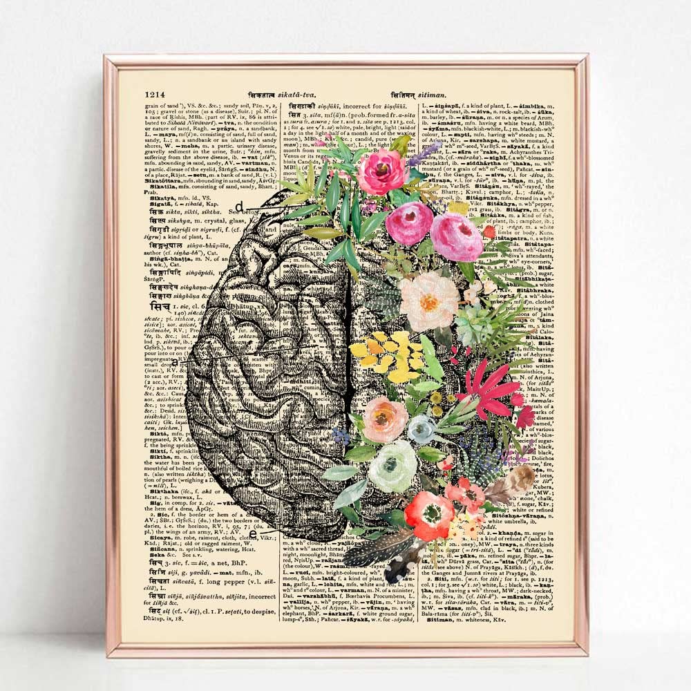 Cerebrum Floral Anatomy Print, Botanical Anatomy Print, Neurologist gift, Psychologist Gift Idea, Brain Anatomy Art, Medical Poster, Med School, Brain Art, Ready for Framing (8X10 INCH)