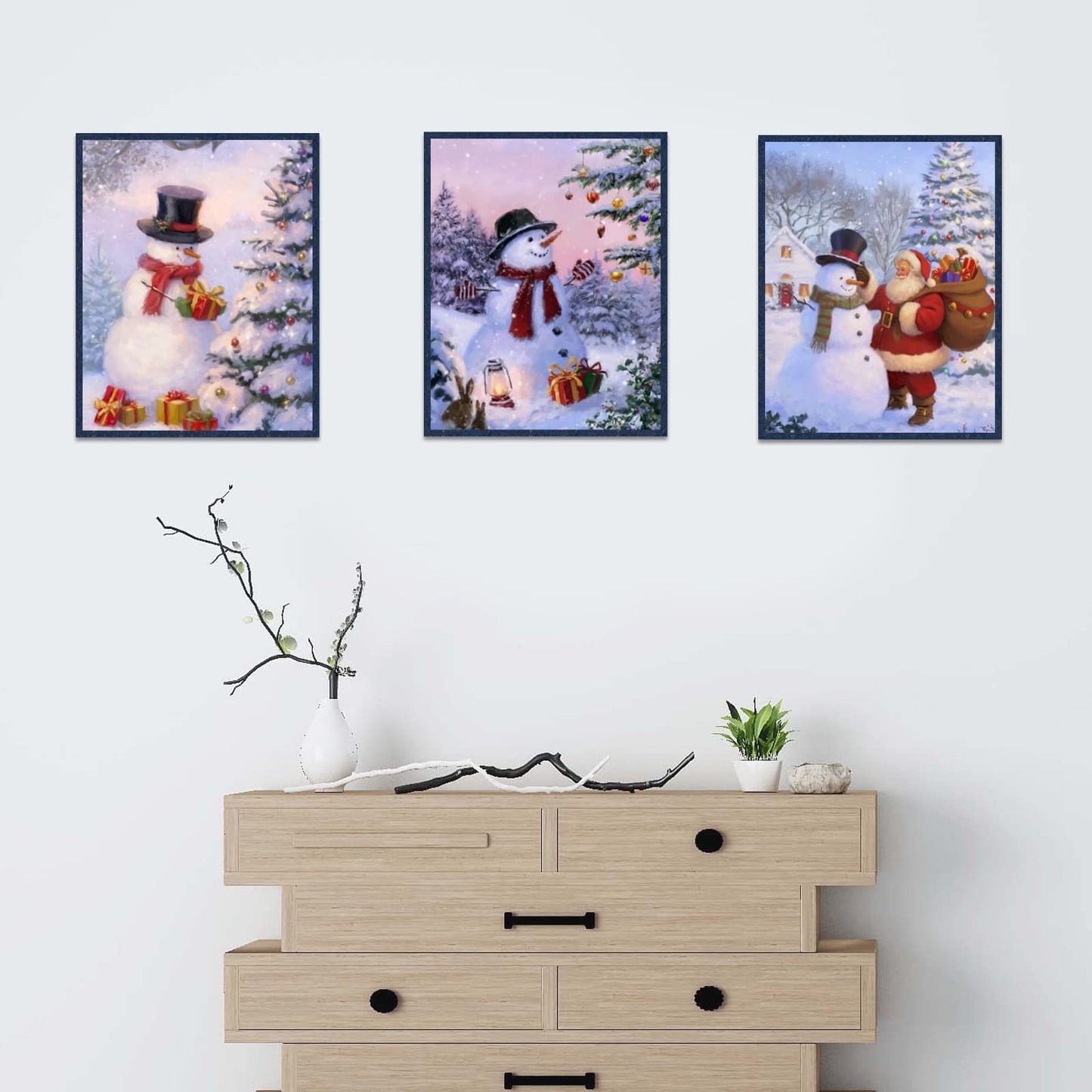 INFUNLY Set of 9 Merry Christmas Wall Art Print Santa Claus Wall Art Pictures UNFRAMED Winter Snowman Canvas Painting Posters 8X10 for Merry Christmas New Year Living Room Home Wall Decor