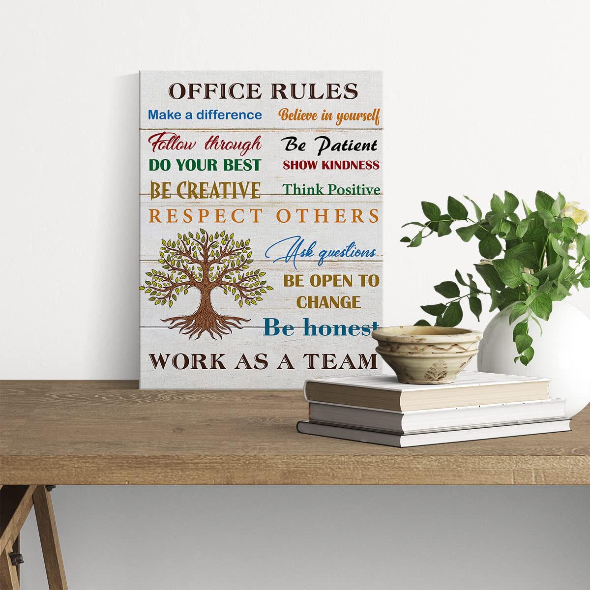 Inspirational Office Rules Quote Wall Art Decor Rustic Teamwork Office Canvas Painting Framed Canvas Artwork Print Poster 12"x15" Decoration for Home Office