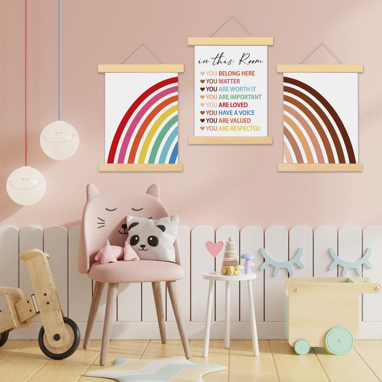 Whaline In this Room Sign Rainbow Poster Set Diversity Wall Art Boho Watercolor Canvas Painting Prints Inspirational Scroll Painting for Classroom Office Wall Decor, 3Pcs, 8 x 10