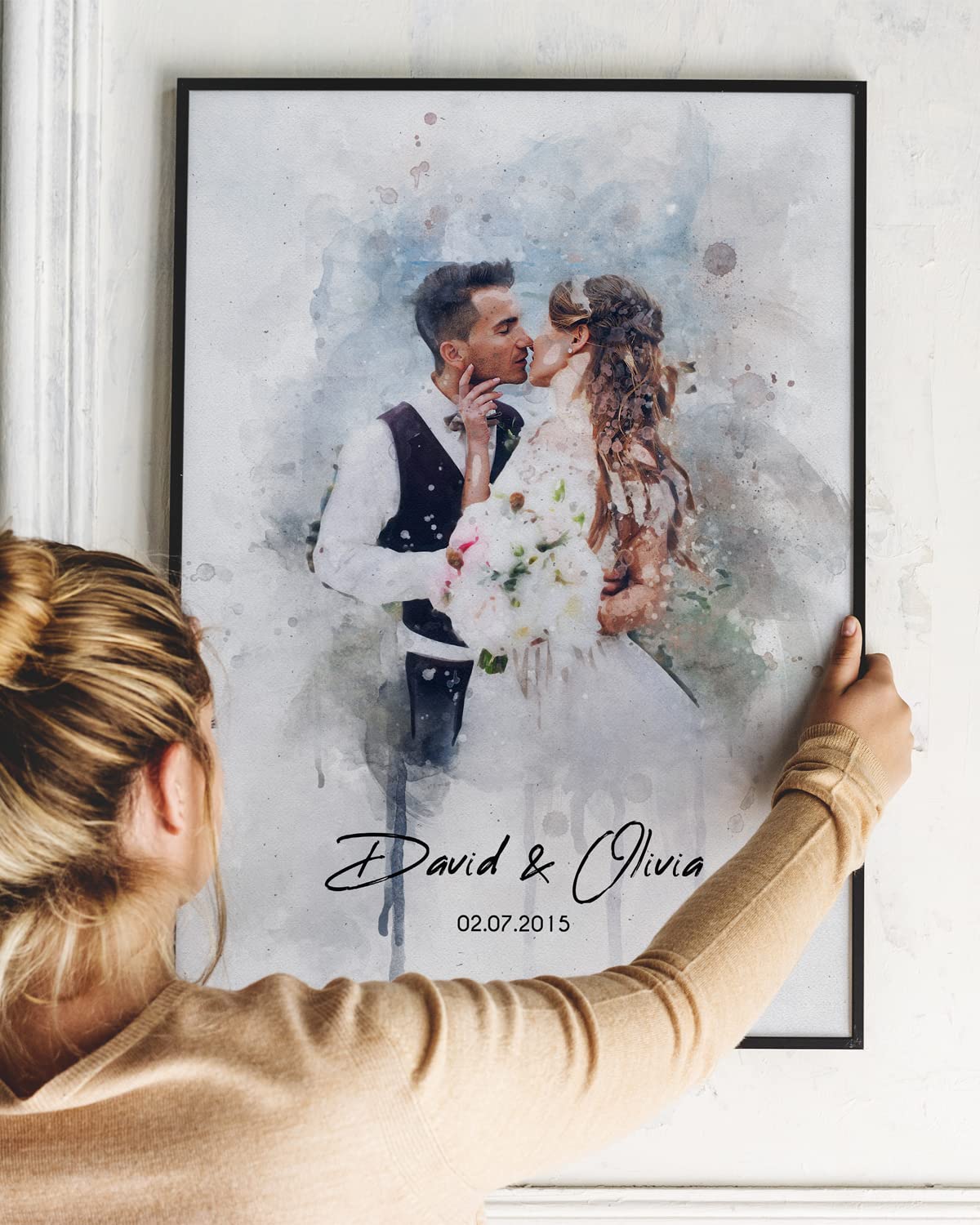 Personalized Anniversary Print Custom Wedding gift Poster Watercolor Portrait Photo