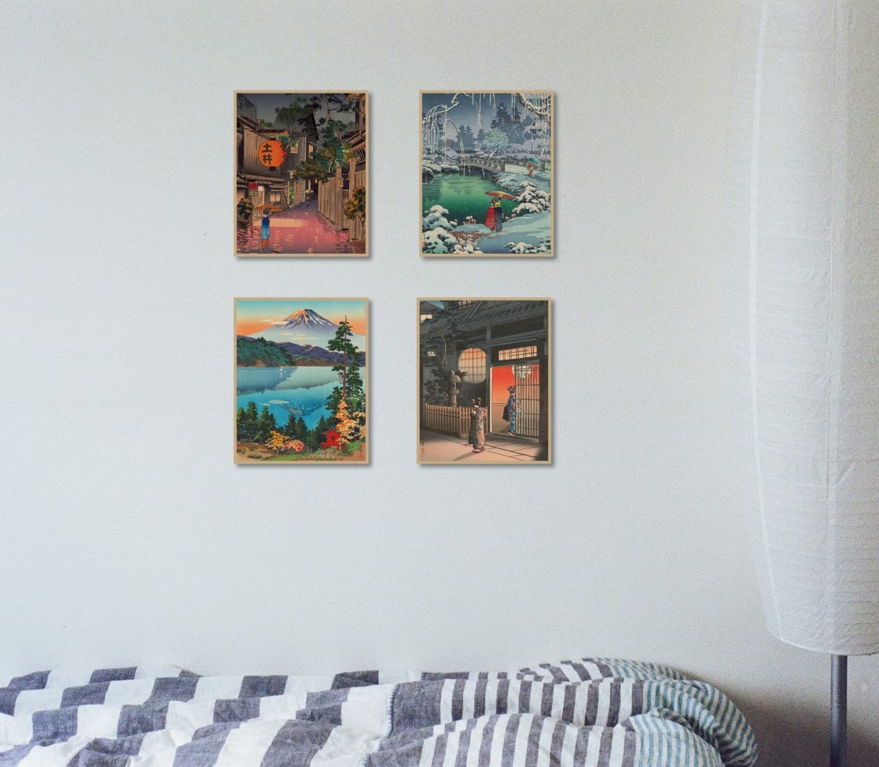 MINI ZOZI Japanese Wall Art Room Decor 8x10 4pcs Traditional Tsuchiya Koitsu Artwork Ukiyoe Paintings Aesthetic Asian Vintage Retro Posters Picture Prints Cool Cute Poster Colorful UNFRAMED Japan