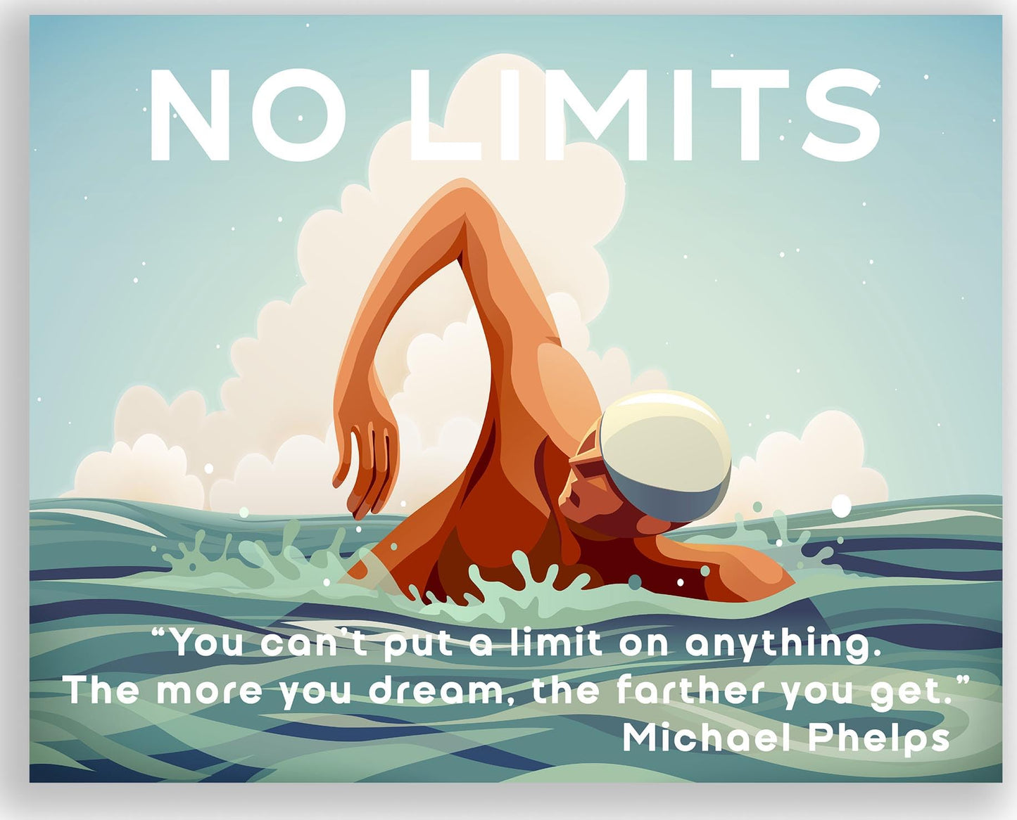 Inspirational Wall Art Co. - No Limits - Swimming Pool Sports Boys Kids Girls Wall Decor Wisdom Motivational Quotes Posters - Poster Gift Print Bedroom Home Decor - 11X14 inches