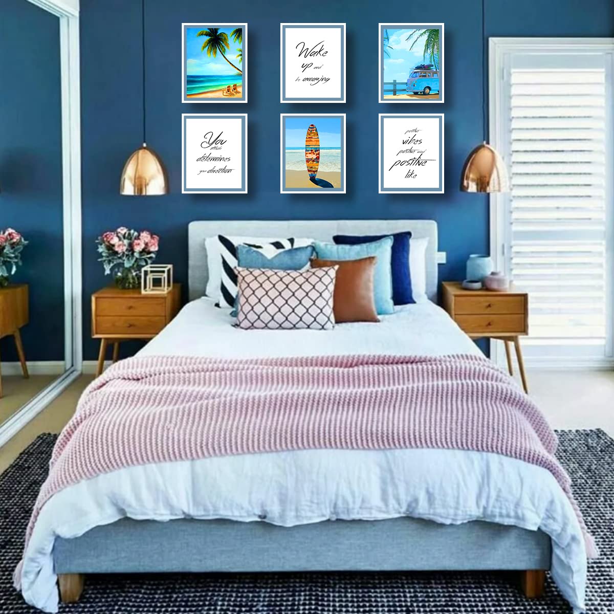 California Beach wall art poster, California Surfboard,Palm Tree Pictures Wall Art print,Bathroom decor,Set of 6 (8”X10”,No Frame)