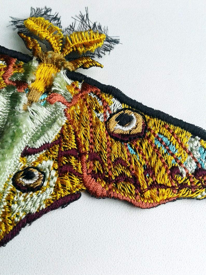 EmbroideryMoks Comet moth embroidered patch moth