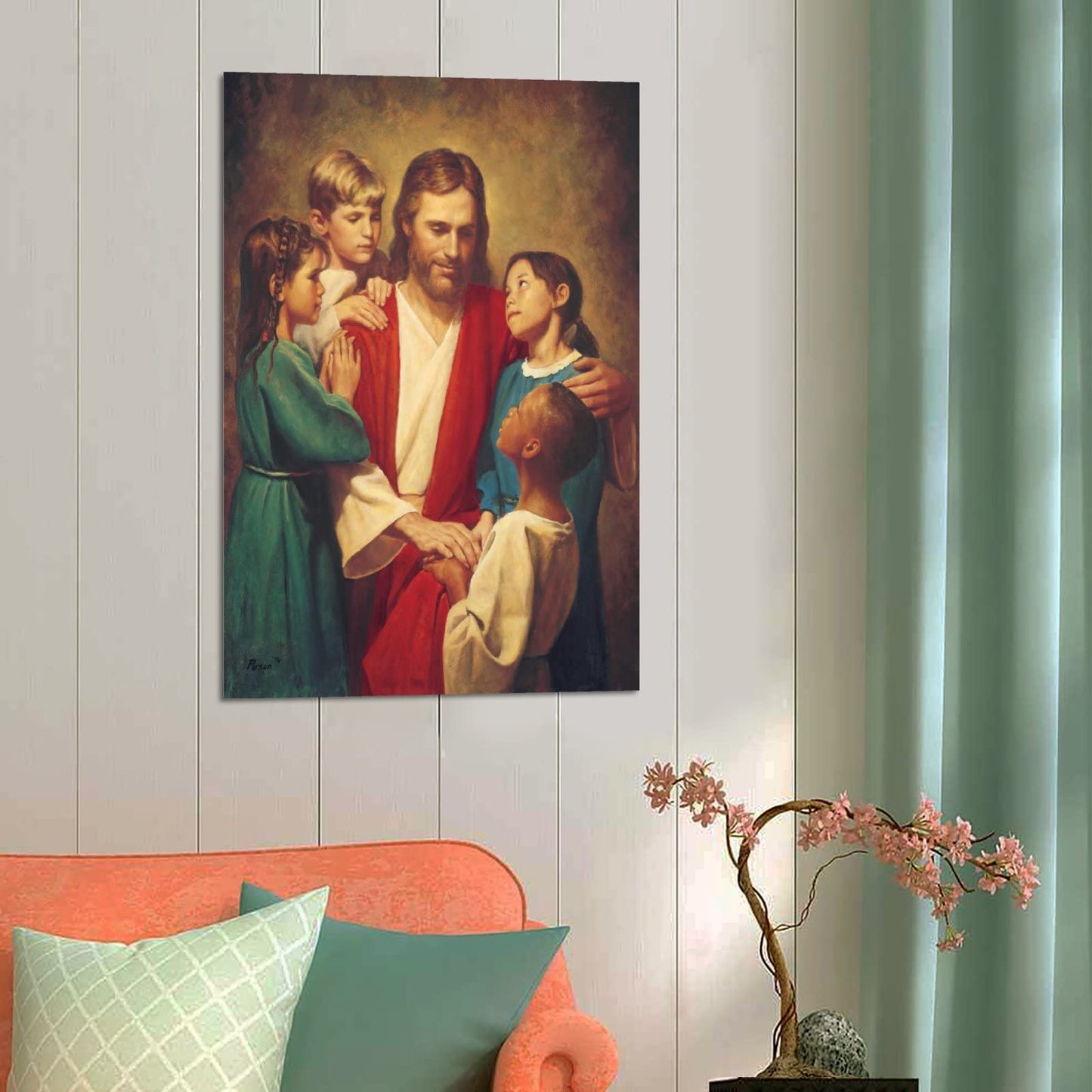 ZTJ Jesus Christ with Children Canvas Art Poster and Wall Art Picture Print Modern Family Bedroom Decor Posters 08x12inch(20x30cm)