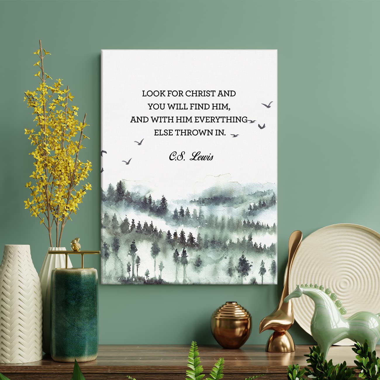 LEXSIVO Watercolor Christian Print Canvas Wall Art Home Decor Look for Christ and You will Find Him Painting 12x15 Canvas Poster Framed Ready to Hang