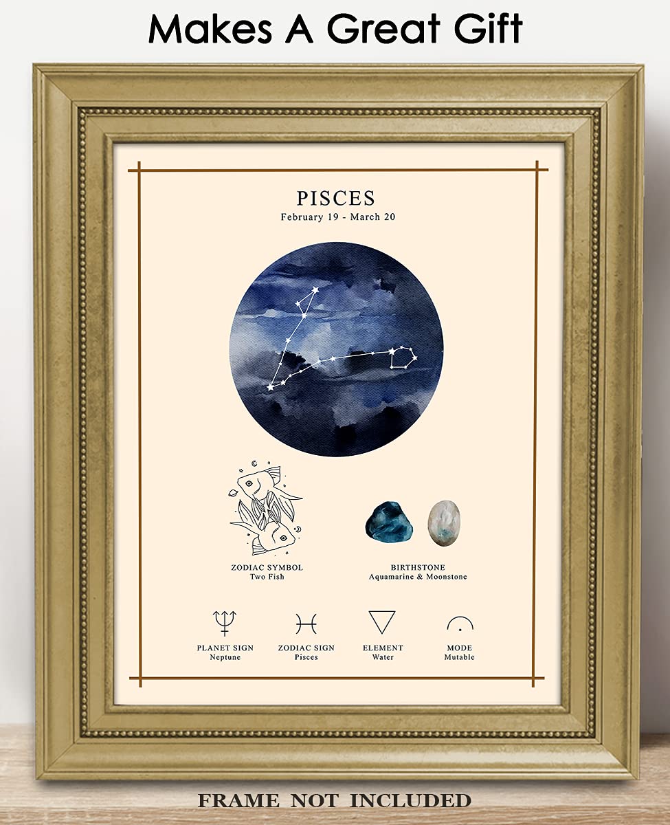 Pisces Zodiac Astrology Poster: Unique Astronomy Boho Wall Art Poster for Home, Office, Bedroom & Living Room Decor | Unframed Posters 8x10"