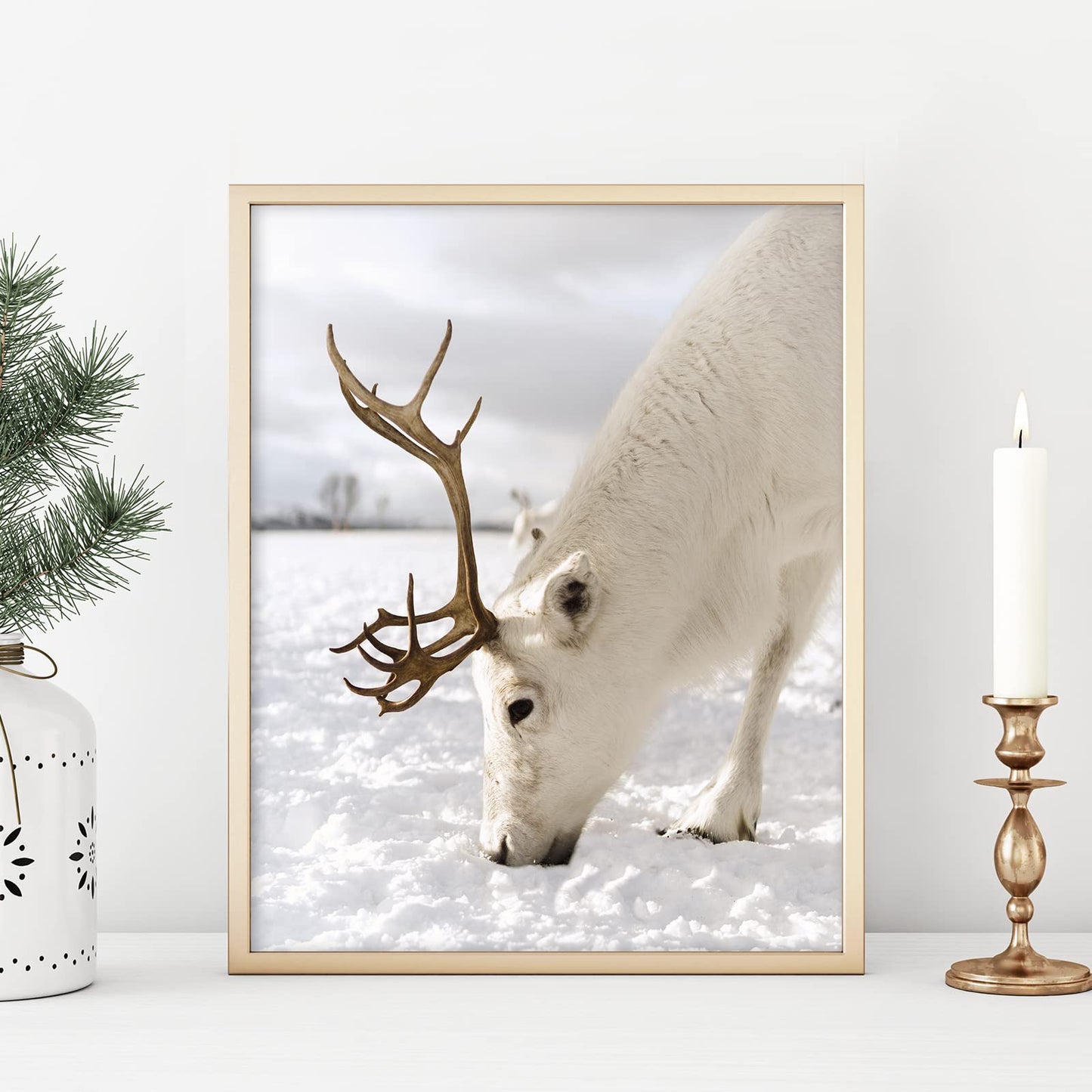 Whaline 8x10in 12Pcs Winter Wall Art Prints Cozy Christmas Room Decor Scandinavian Poster Snow Forest Frost Pictures Xmas Tree Deer Mountain House Photo for Gallery Wall Home Nordic Decor(UNFRAMED)