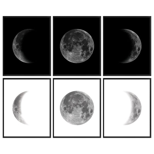 97 DECOR Moon Poster - Moon Wall Art, Phases Of The Moon Wall Decor, Moon Phase Picture, Moon Cycle Art Prints, Vintage Black and White Night Moon Phases Posters for Bedroom Decoration (8x10 UNFRAMED)