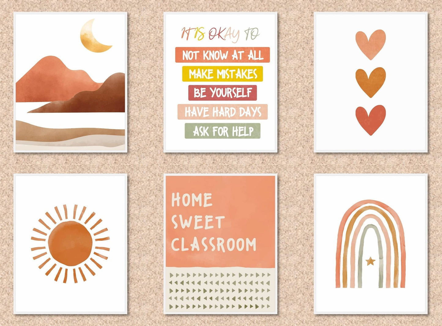 MINI ZOZI Boho Classroom Decor Wall Art 6 PCS 8X10 Prints Neutral Decorations Home Sweet Classroom Rainbow Inspirational Groovy Pastel Themes Bed Poster Kids Teachers Posters Playroom Kids Corner