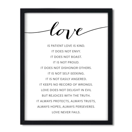 Andaz Press Unframed Black White Wall Art Decor Poster Print, Bible Verses, Love ... always protects, always trusts, always hopes, always perseveres. Love never fails. 1 Corinthians 13:4-8, 1-Pack