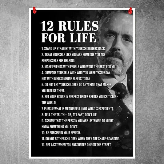 Jordan Peterson-The 12 Rules for Life Inspirational Printed Canvas Wall Art - Poster-Motivational Artwork Modern Home Decor for Home,Office,Gym,Classroom Wall Decor (UnFramed,08×12inch)