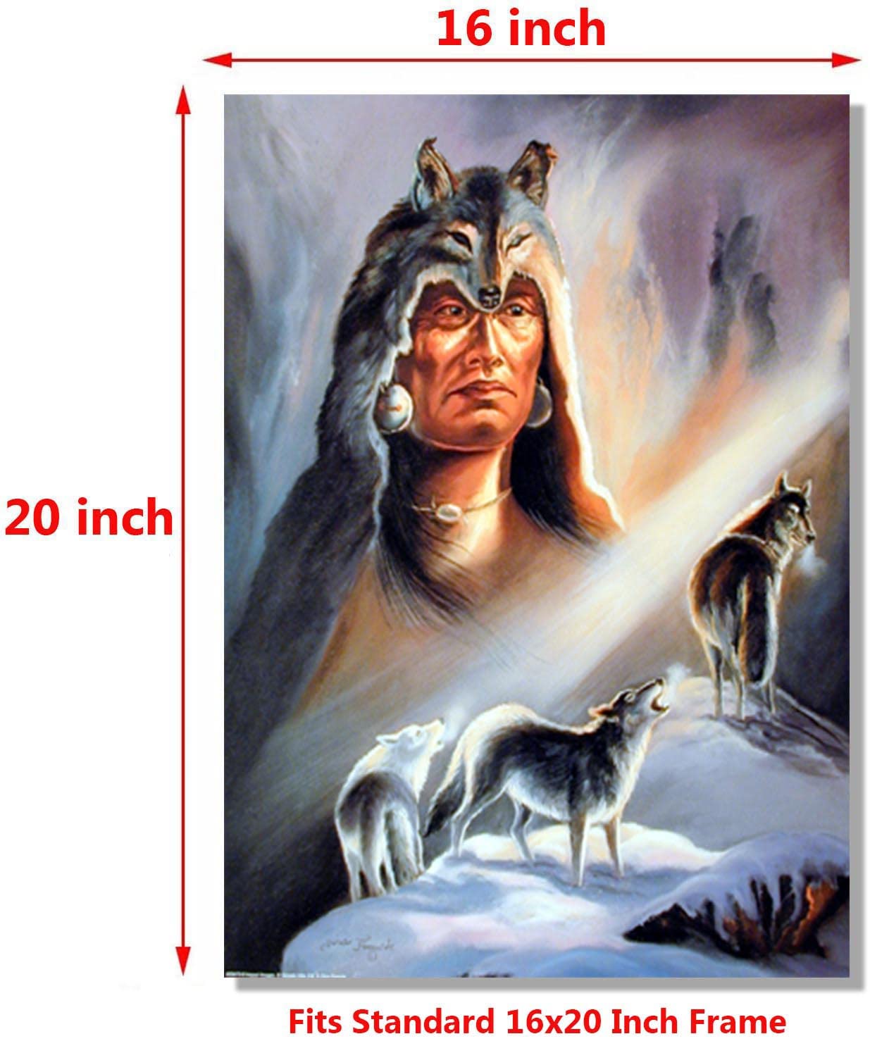 Impact Posters Gallery Native American Indian Chief & Wolves Wall Decor Art Print Picture Poster (16x20)
