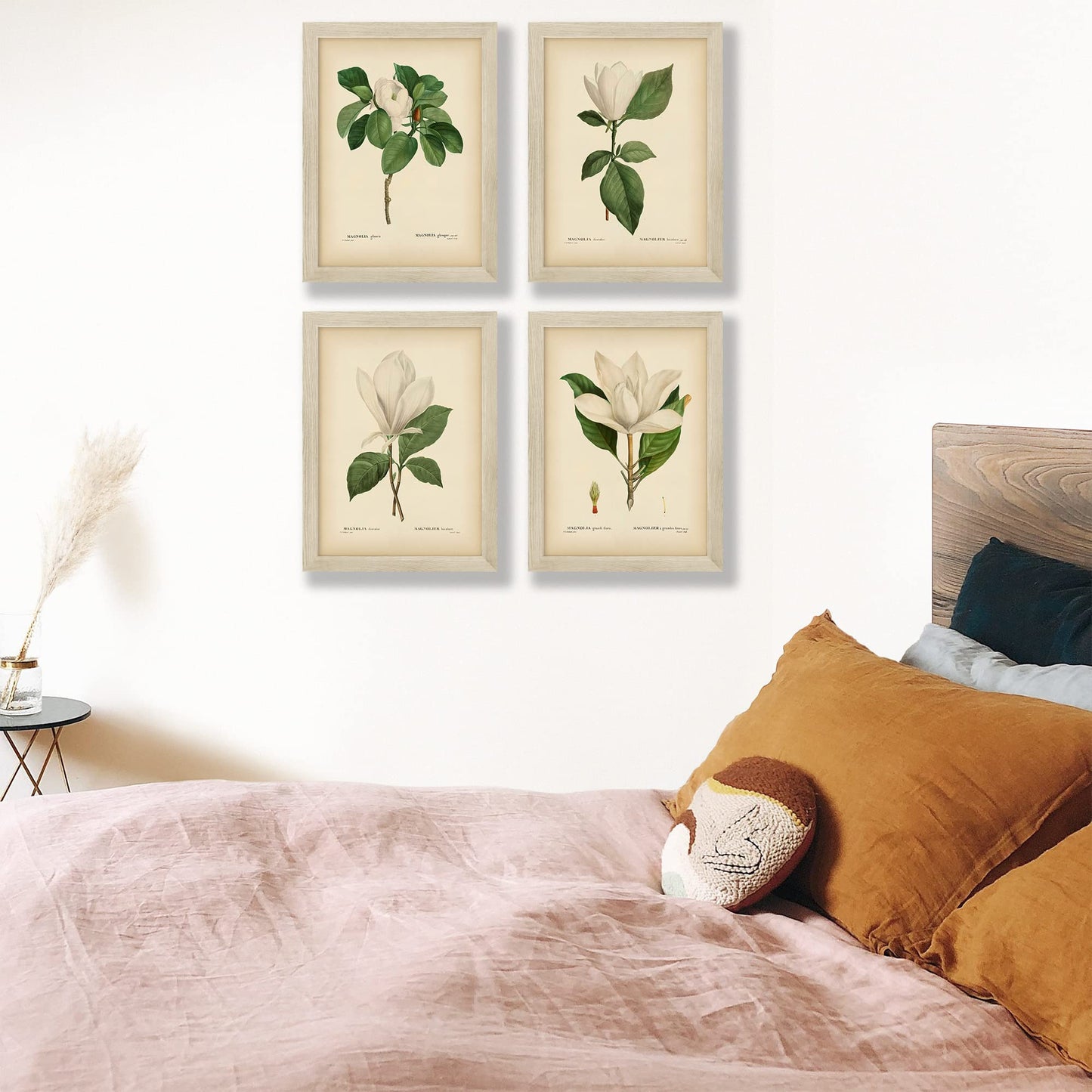 Vintage Pink Magnolia Minimal Floral Prints (4 PRINTS) | Modern Wall Art Victorian Illustration UNFRAMED Modern Decorations | Antique Decor Boho Abstract Set Aesthetic | Living Room Bedroom Bathroom Office Kitchen Large Poster | Boy Girls Teen Kids Baby |