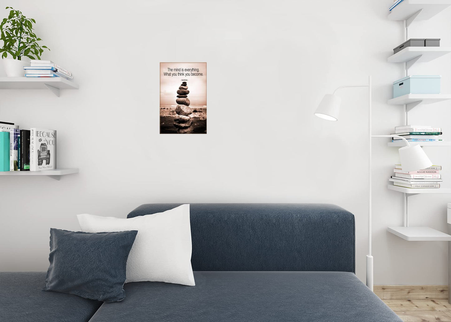 Buddha Balancing Rocks The Mind Is Everything Sepia Cool Wall Decor Art Print Poster 12x18