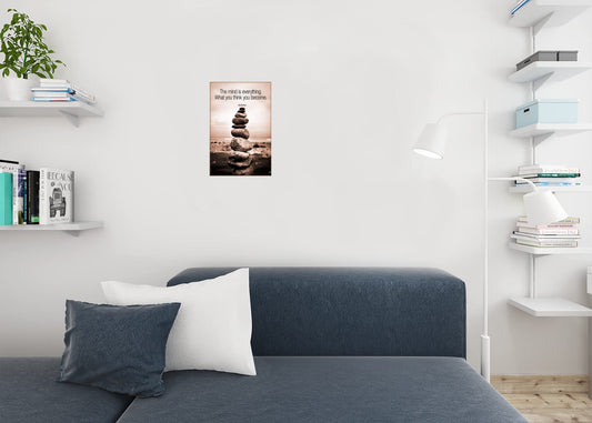 Buddha Balancing Rocks The Mind Is Everything Sepia Cool Wall Decor Art Print Poster 12x18