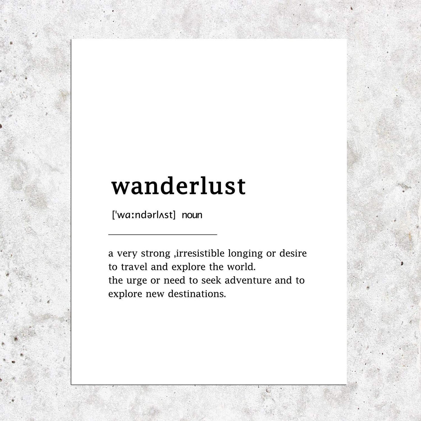 Wanderlust Definition Wall Art Poster Inspirational Typography Home Decor Print Minimalist Motivational Art Poster 8x10inch Unframed