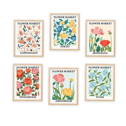 LIYAOLI Flower Market Art Prints Poster 8 x 10 inch Set of 6 Unframed Art Prints Flower Market Prints Colorful Floral Wall Decor for Wall Living Room Office Decoration