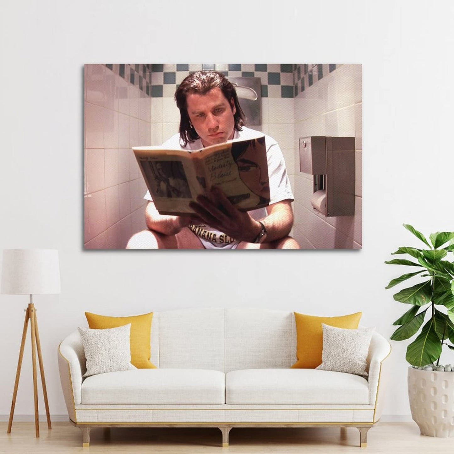 Vincent Vega On Toilet Funny Bathroom Art Posters Cool Wall Decor Art Print Canvas Posters for Room Canvas Art Poster And Wall Art Picture Print Modern Family Bedroom Decor Posters 12x18inch(30x45cm)
