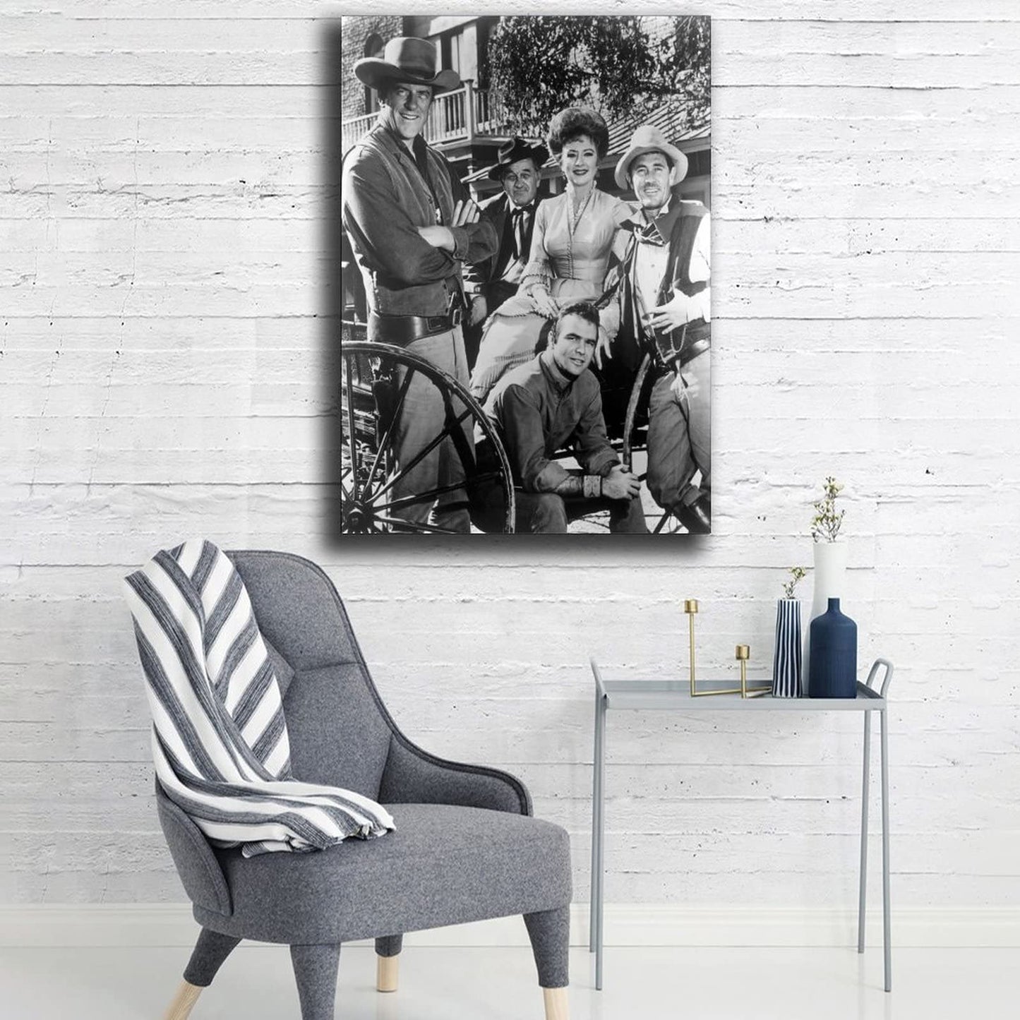 ZEEZFA Gunsmoke Cast Black and White Canvas Art Poster and Wall Art Picture Print Modern Family Bedroom Decor Posters 08x12inch(20x30cm)