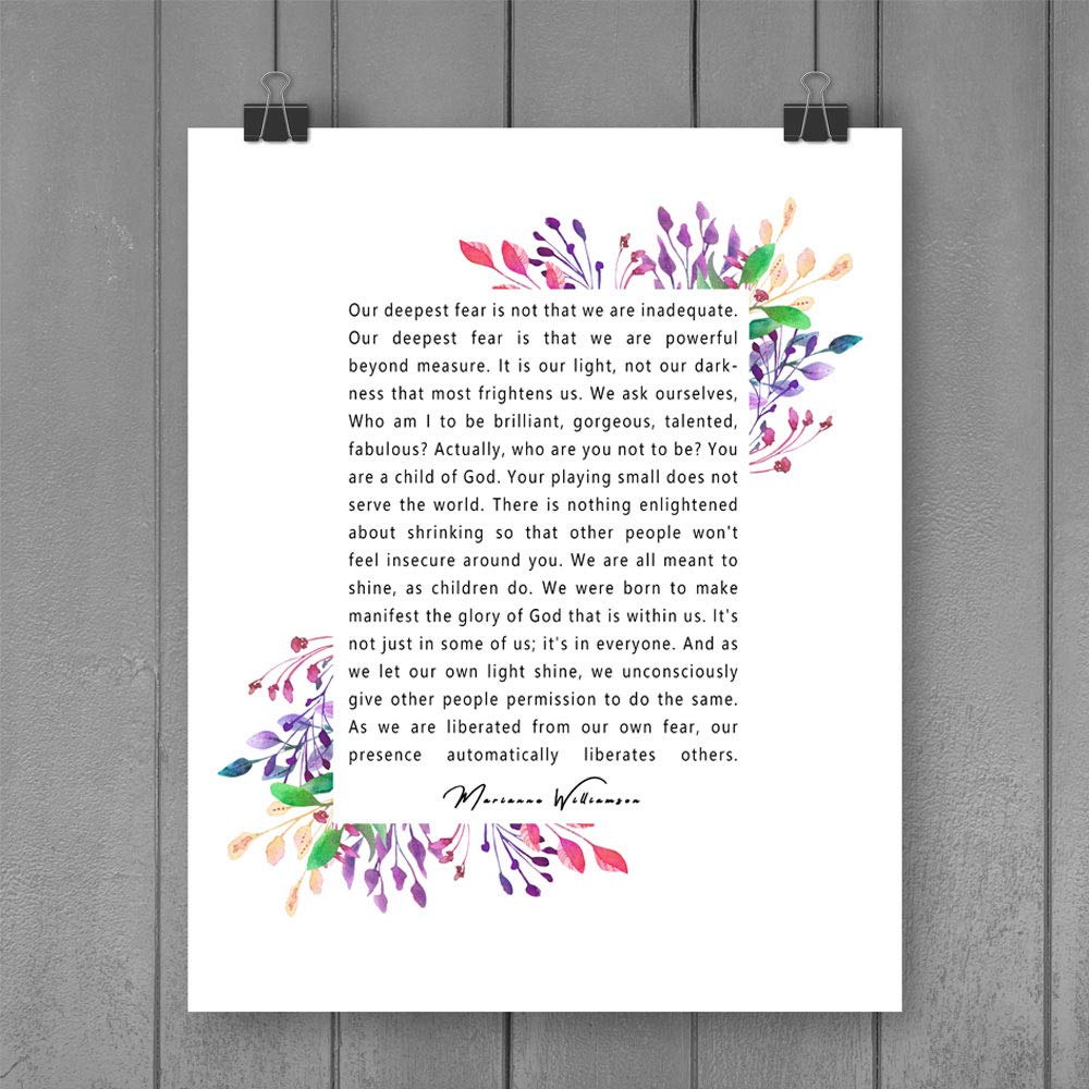 ZLKAPT Marianne Williamson Deepest Fear Quote Wall Art Print - Perfect for Office and Home Decor Inspirational and Motivational Quote Wall Art Poster 8x10 InchesNo Frame