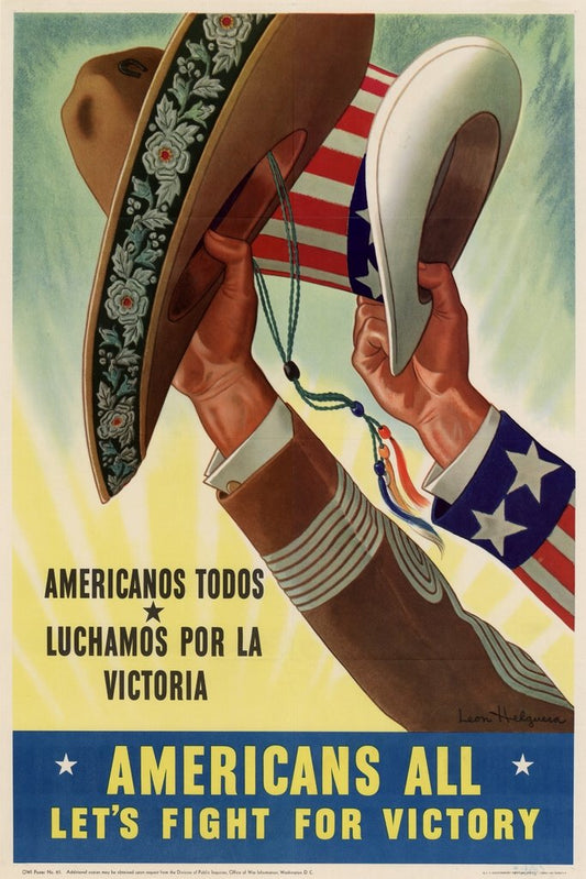 Americans All Lets Fight For Victory Americanos Todos World War II Propaganda WPA Cool Wall Decor Art Print Poster 12x18
