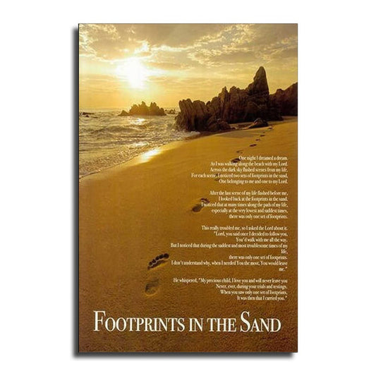 HXXI Picture Decor Footprints in The Sand Original Poem Posters HD Canvas Print Posters Modern Home Decor Wall Art Canvas UnFramed,08x12inch(20x30cm)