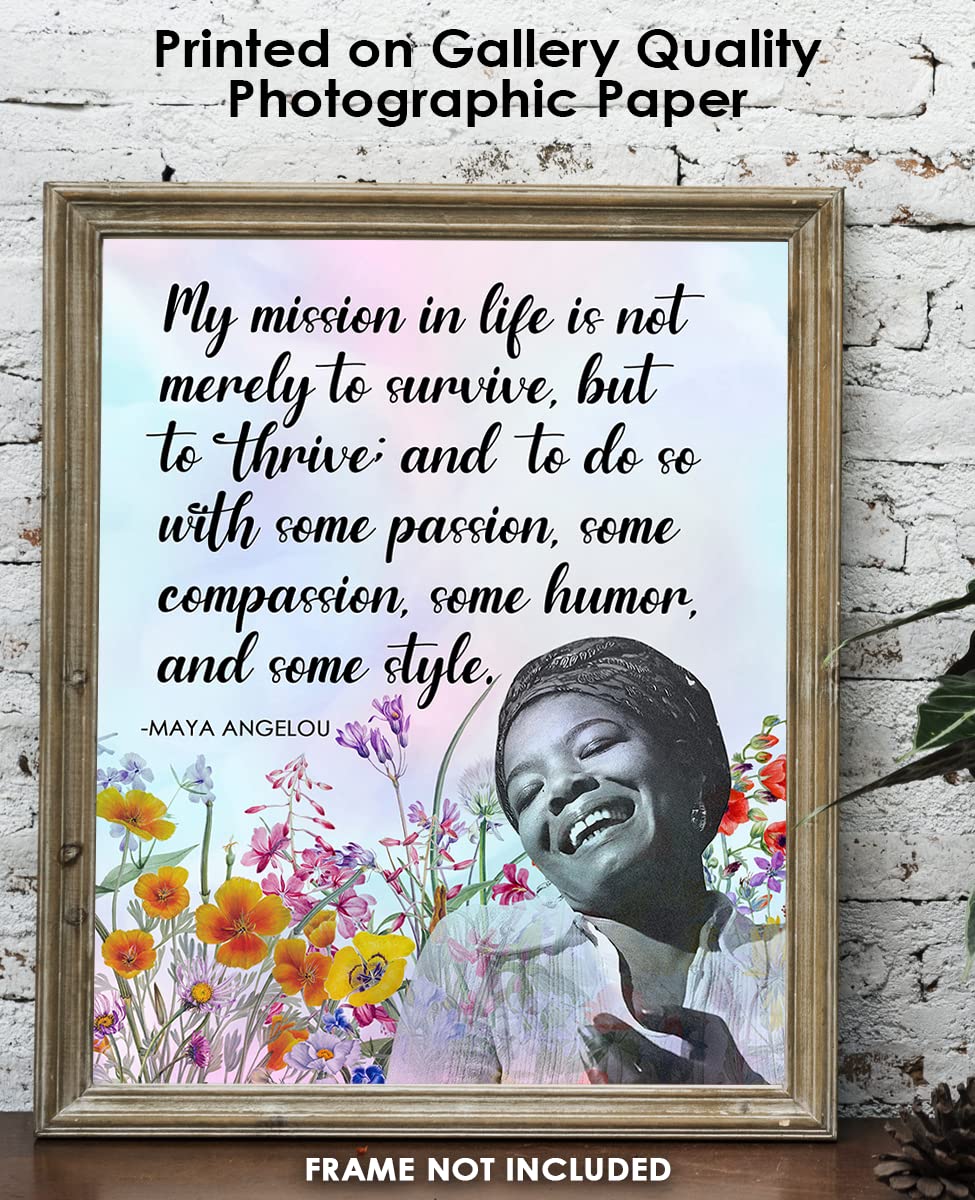 Inspirational Wall Art Poster "My Mission in Life is not Merely…", Maya Angelou 8x10 Motivational Wall Art & Positive Affirmations Wall Decor for Bedroom, Teen Girl, Boy & Office Decor for Men, Women