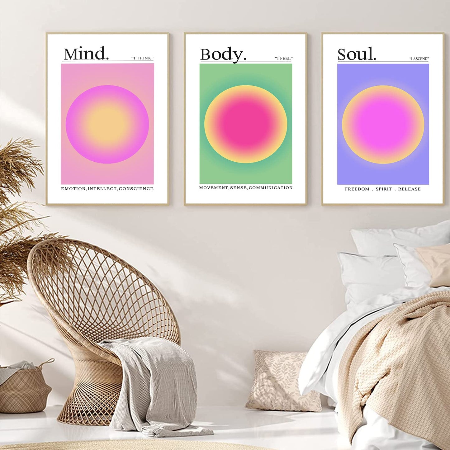 Aura Poster Angel Number Print Mind Body Soul Wall Art Energy Spiritual Picture Aesthetic Wll Art Colorful Gradient Aura Artwork Purple Pink Green Posters for Living Room Bedroom 16x24inch Unframed