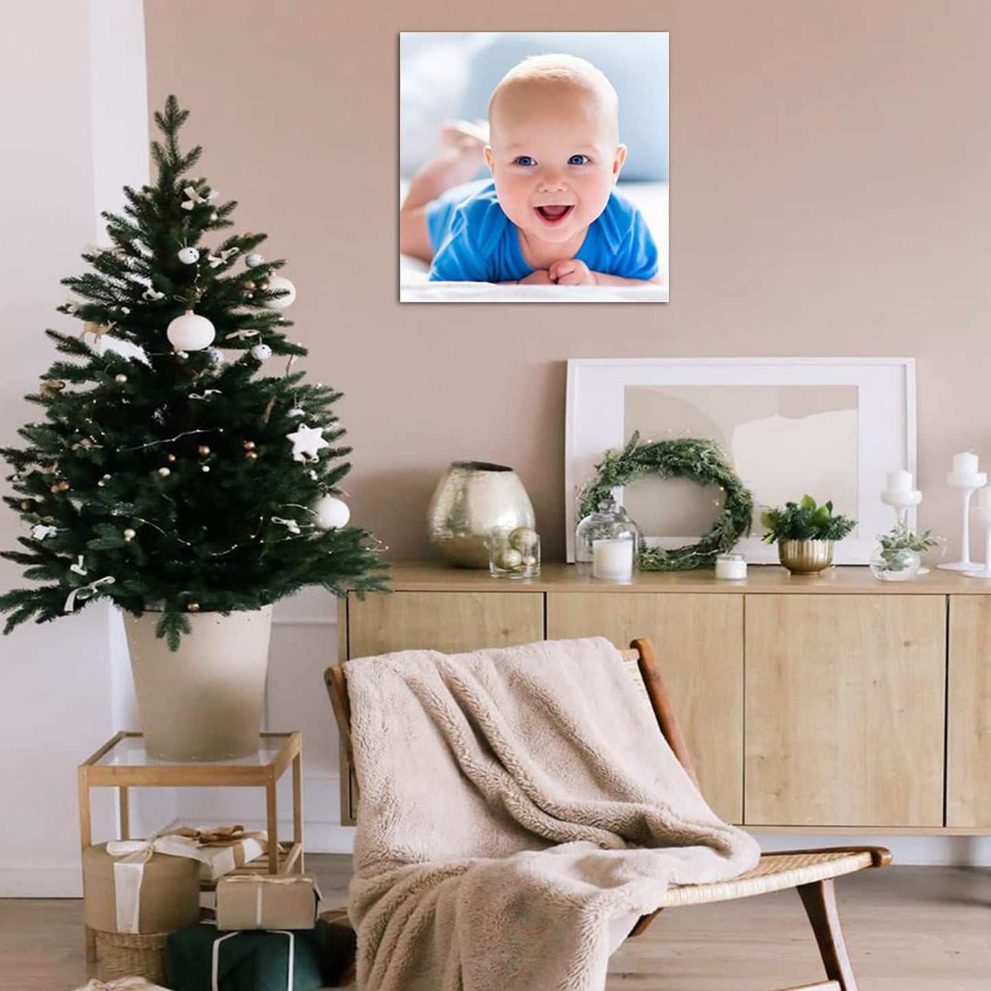 QIXIANG Custom Canvas Prints Baby Photo Frame 8"x8" Personalized Customized Family Picture Poster for Room Decor Ready to Hang (8"x8"(20x20cm) Frame)