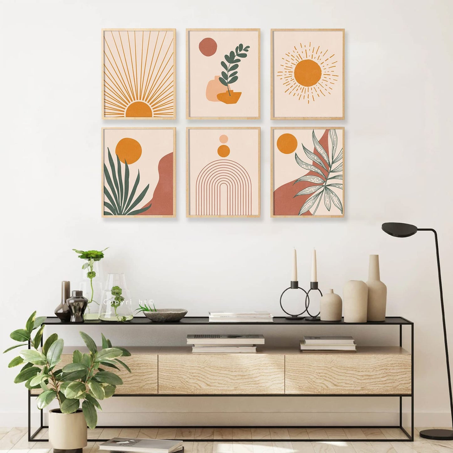 RETRART Boho Bedroom Décor Aesthetic, Wall Art Canvas Prints for Living Room Gallery Room Mid-Century Modern Exhibition Posters Sunrise Palm Leaf 8" X 10" Unframed