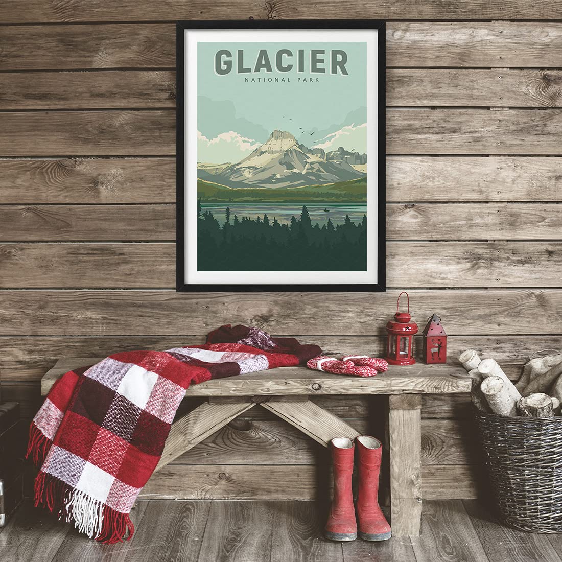xtvin Glacier National Park Posters Vintage Wall Art Print Decor Painting Gift National Parks of the USA Home Decoration Stickers (12X18 inch)