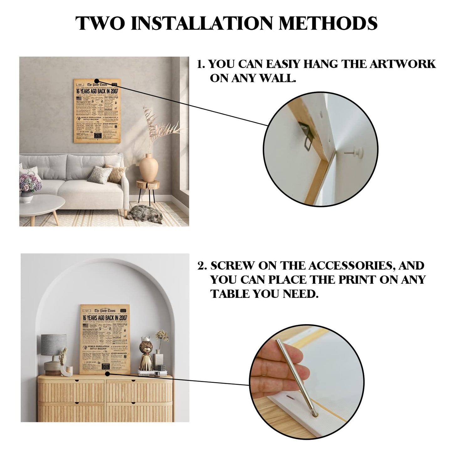 16th Birthday Newspaper Wall Art Canvas Poster Decorative with Frame (11.5×15 inch), Back in 2007 Print 2007 birthday poster Vintage 16th Birthday Decorations Poster for Teens Home Wall Decor, SRZT16S