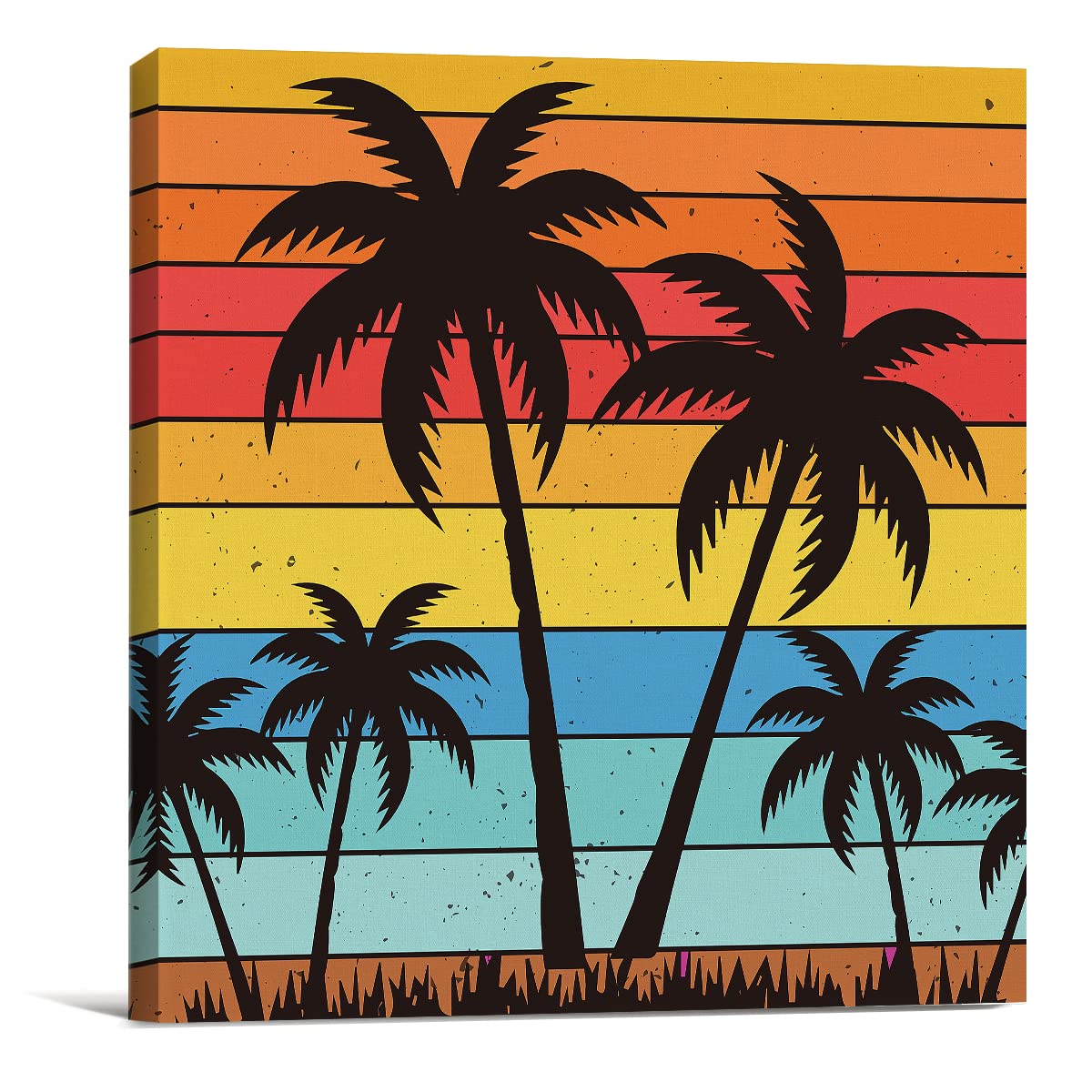 Rustic Beach Palm Tree Canvas Prints Wall Art Decor Beach Poster Painting Framed Artwork Summer Seaside Signs Farmhouse Home Shelf Desk Wall Decoration 8 x 8 Inch