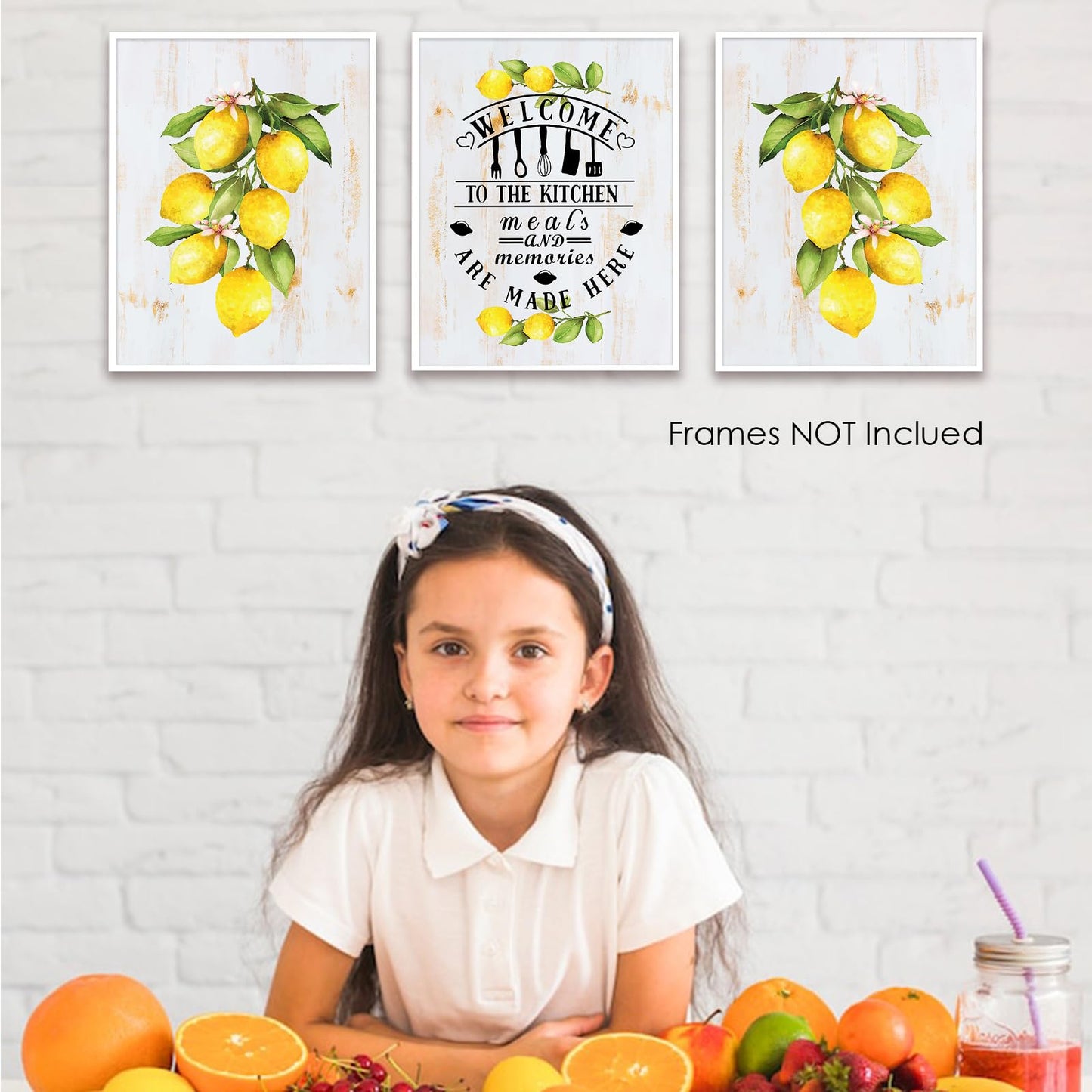 Wall Art Wall Décor Prints Lemon Posters for Room Aesthetic Watercolor Lemon Décor Lemon Kitchen Decor Lemon Themed Farmhouse Artwork for Home Office Kitchen Wall, Set of 3 Unframed, 8 x 10 Inch