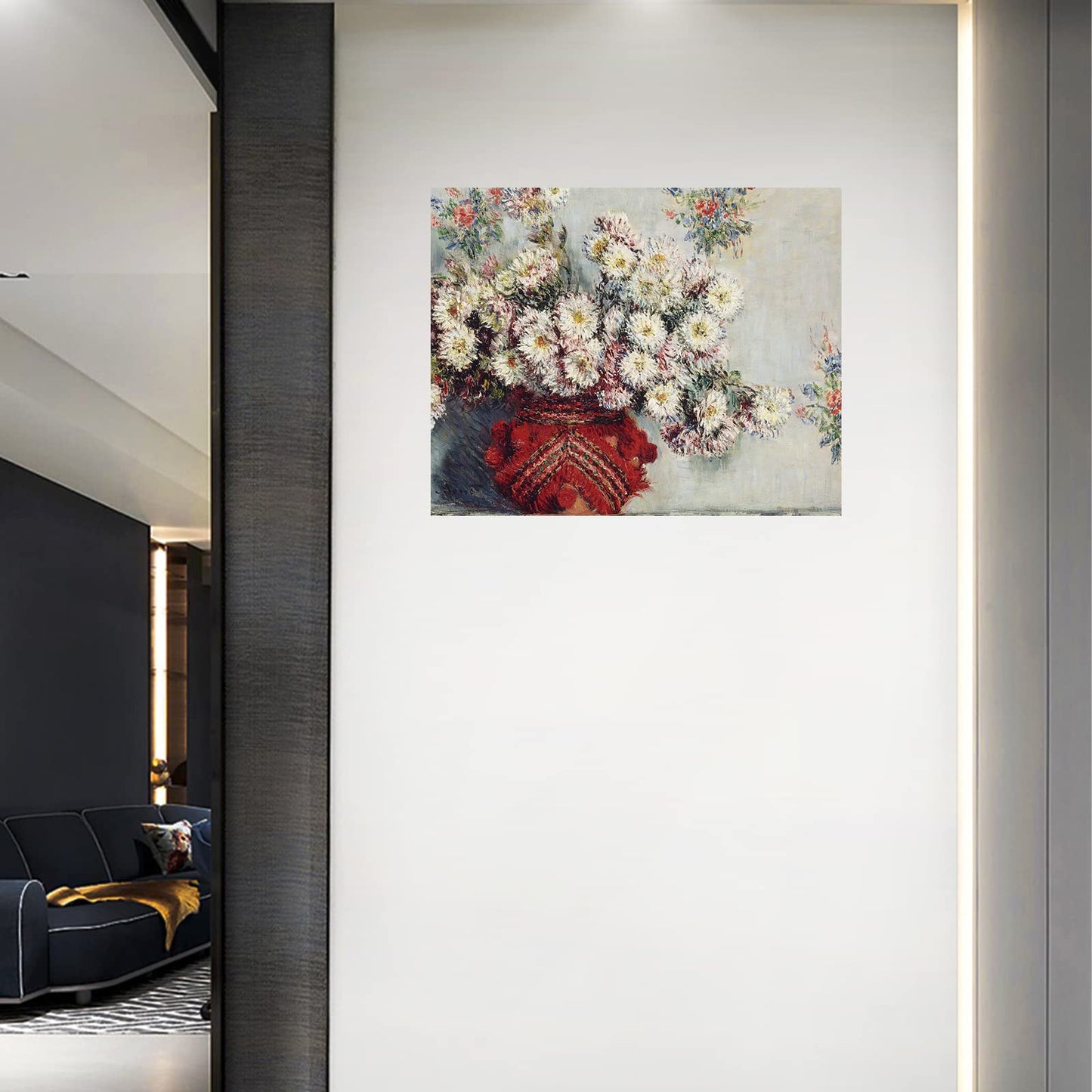 White Chrysanthemum Flowers Claude Monet Poster,Unframed Canvas Print Wall Art, Bedroom, Office 12x15in/30x38cm