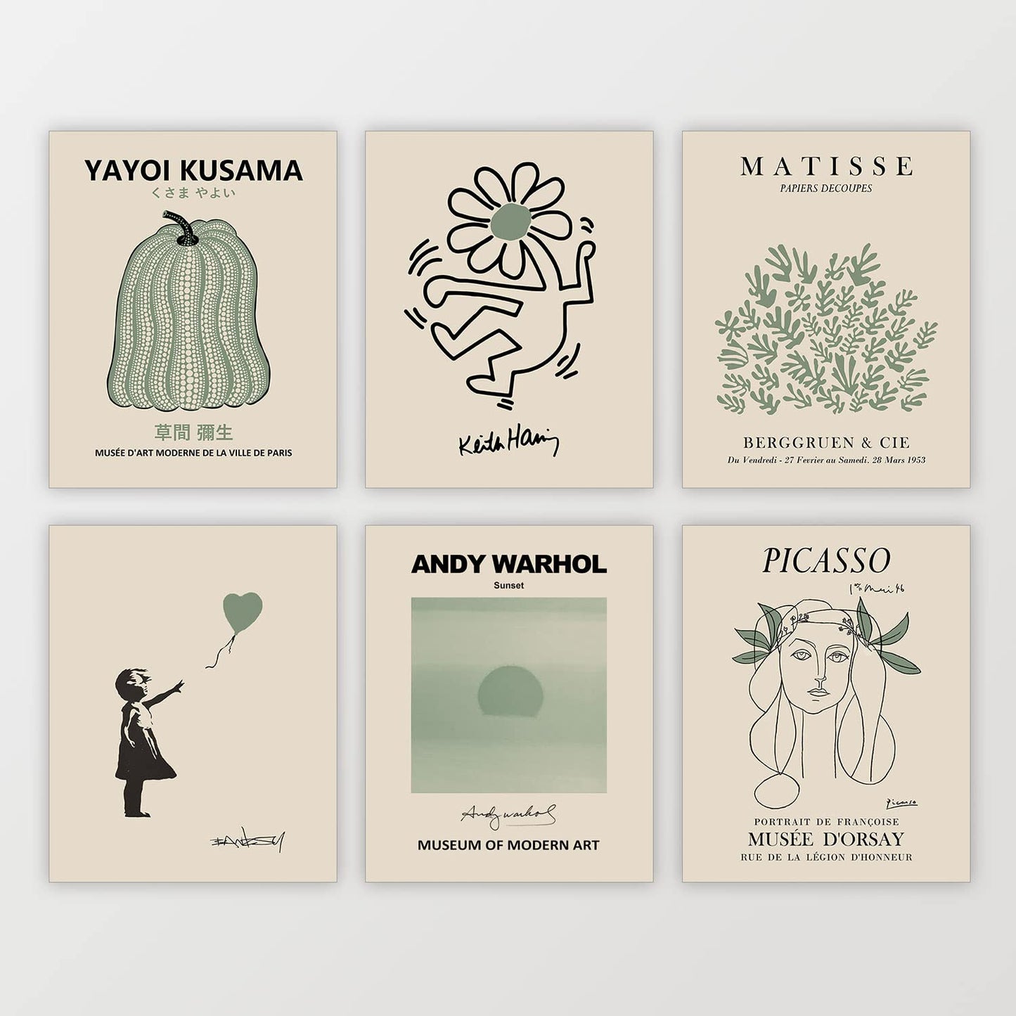 Sage Green Room Decor Aesthetic Matisse Prints Gallery Wall Art Prints Exhibition Poster Living Room Office Bedroom | Pack of 6, Unframed 8x10